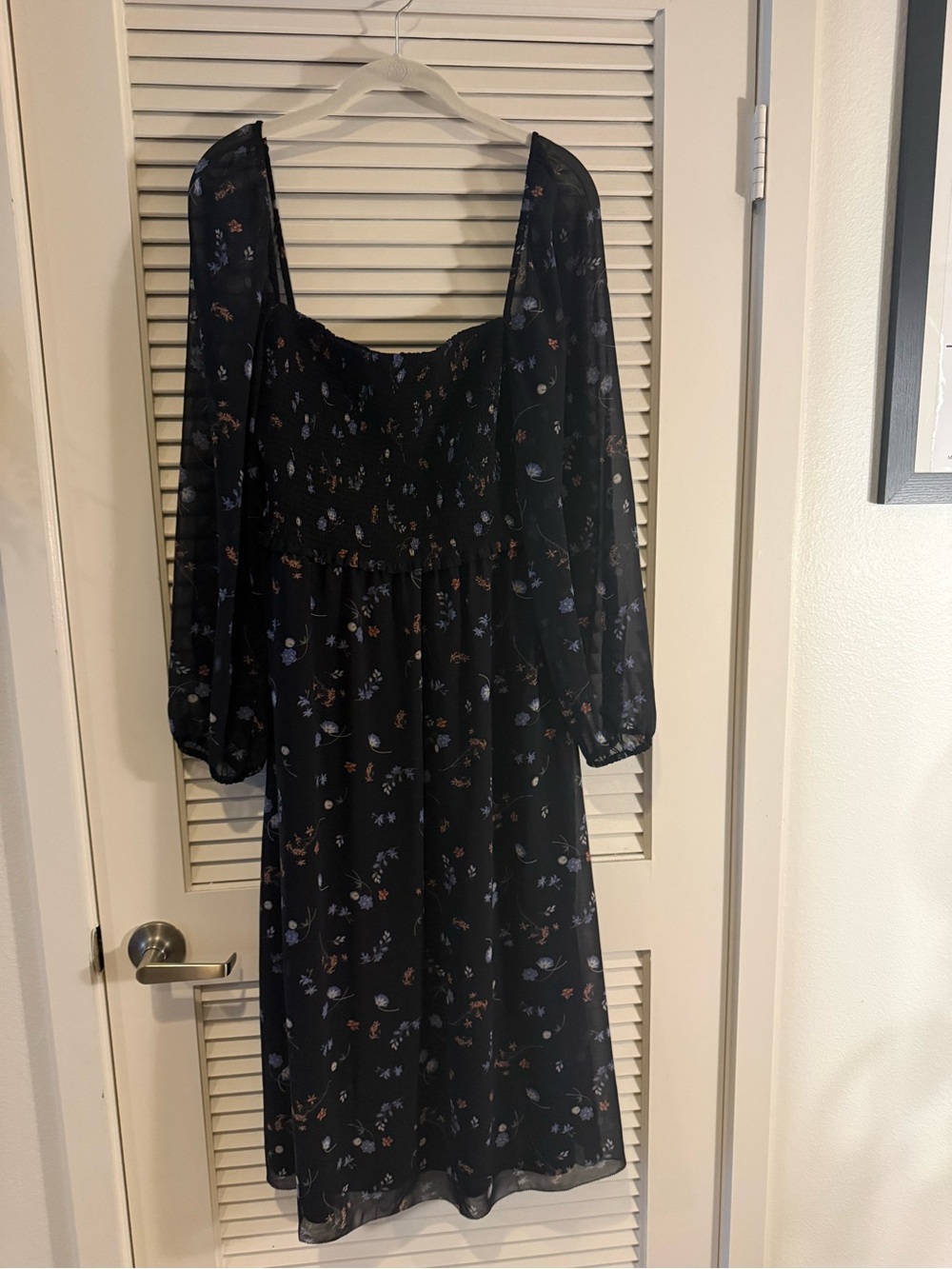 Wilfred Black Floral Smocked Midi Dress
